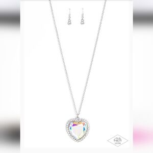 Paparazzi Silver Heart Necklace with Iridescent Accents Primatically Twitterpad